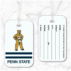 bag tag with Nittany Lion Mascot and Penn State on front, contact info on back